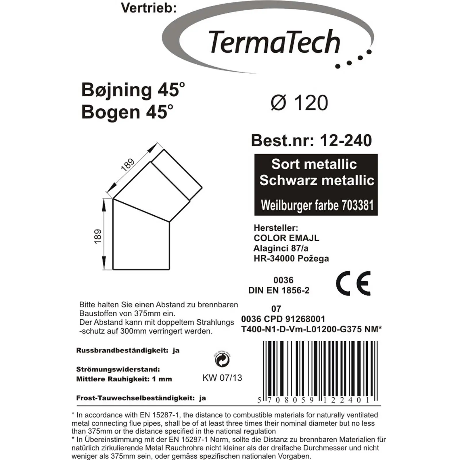 Bogen 45° Ø120 mm