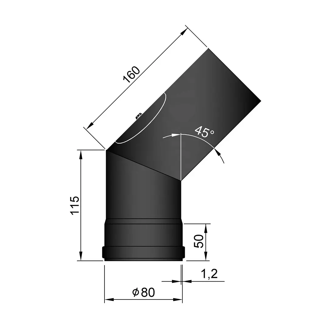 TermaTech, Bøjning 45° m. dør 115x160mm