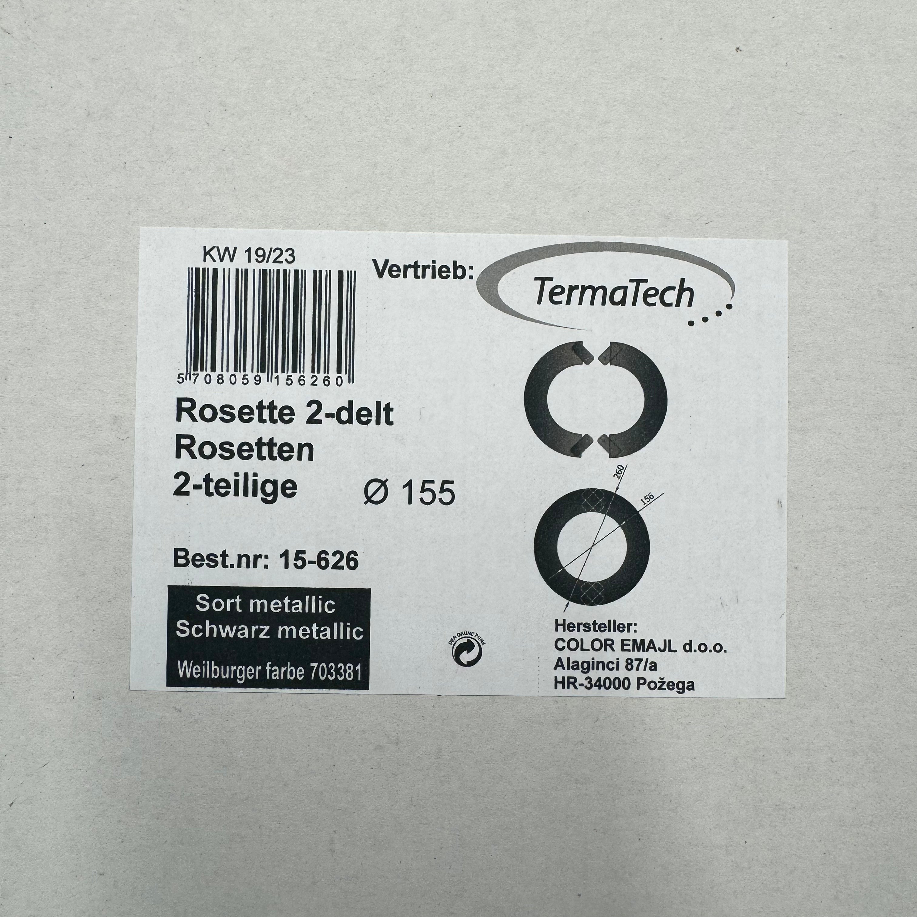 Rosette, 2-teilig, Ø155 mm, 52 mm Rand – schwarz