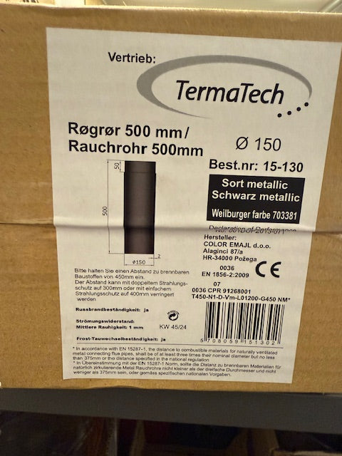 Rauchrohr gerade Ø150mm schwarz, verschiedene Längen