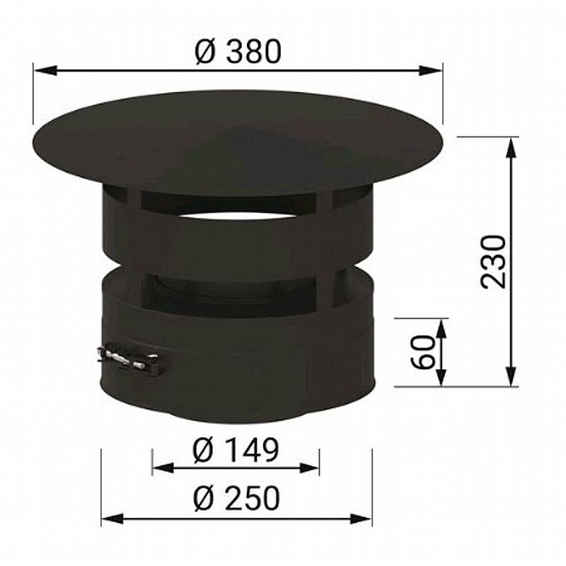 Regenhaube - Schwarz (Design Line) Ø150mm