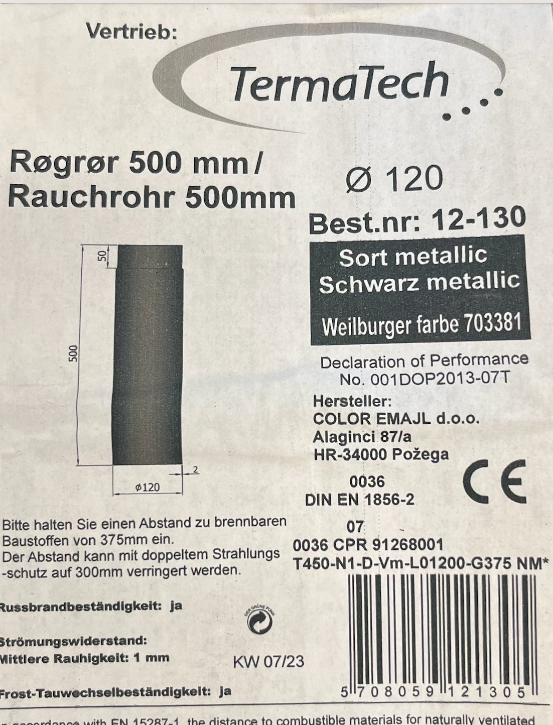 Rauchrohr gerade Ø120 mm, verschiedene Längen