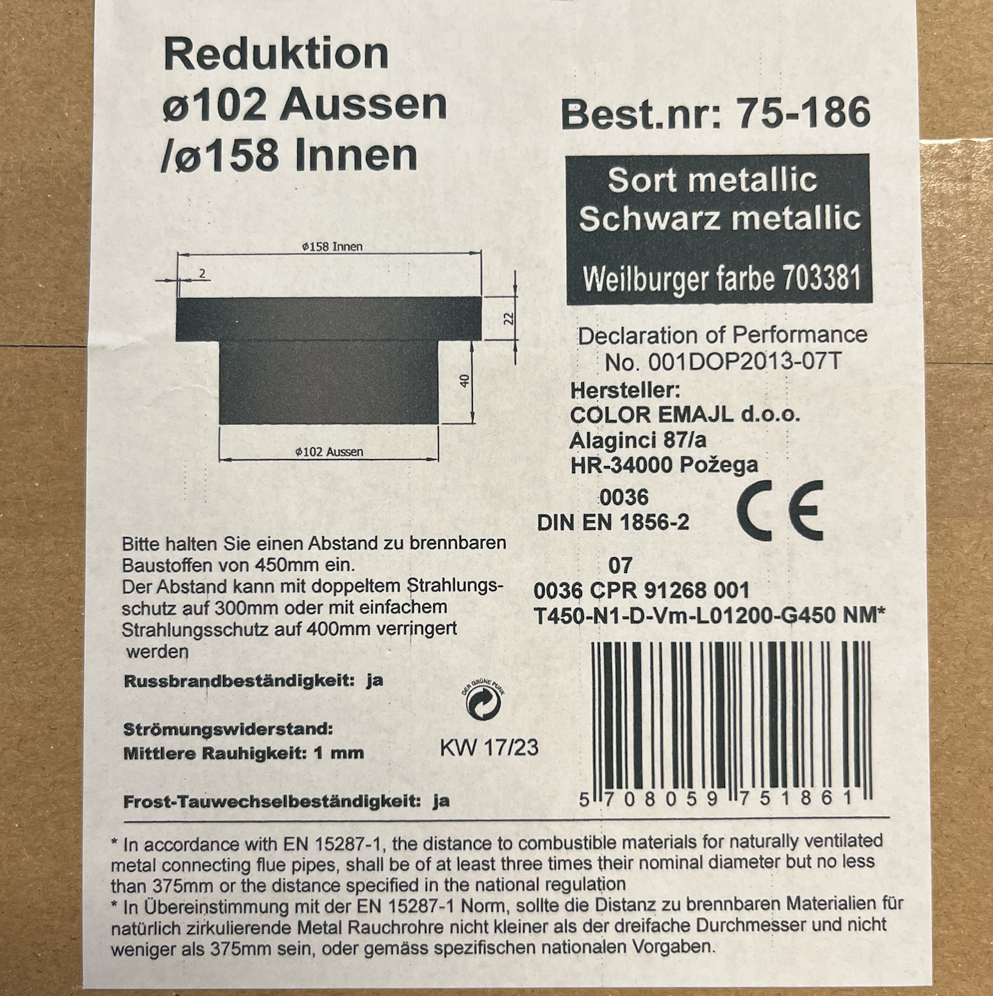 Kupplung unisoliert Morsø 2B-1410-1442-2800-6800 Ø103/155