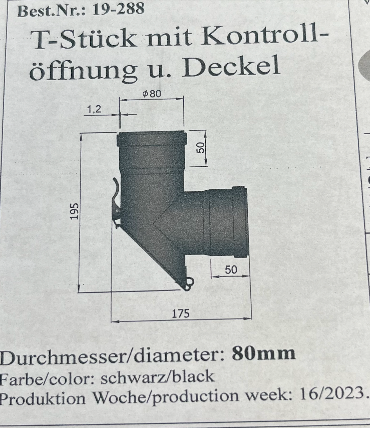 T-sektion hun/hun 45 grader med dør og snaplås