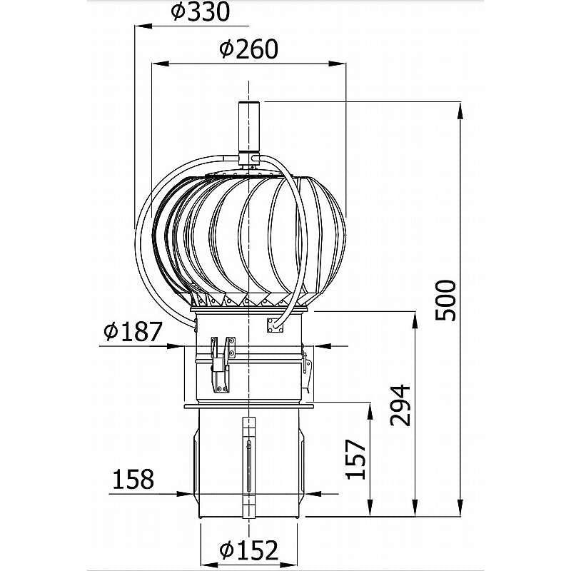 Turbowent Rotor für Ø150mm Stahlkamin mit Außenlagern