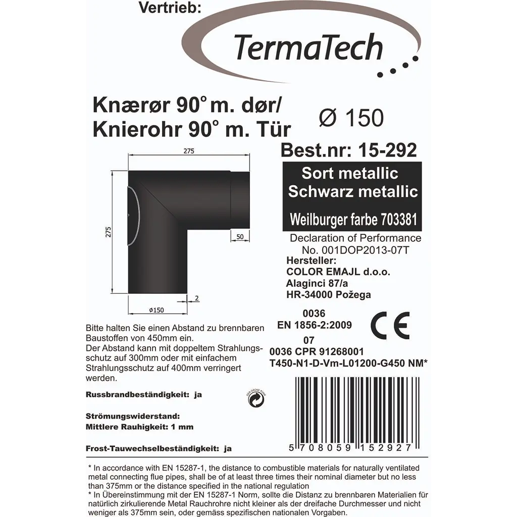 Bogen mit Reinigungsklappe/-tür Rohrbogen 90° Ø150mm