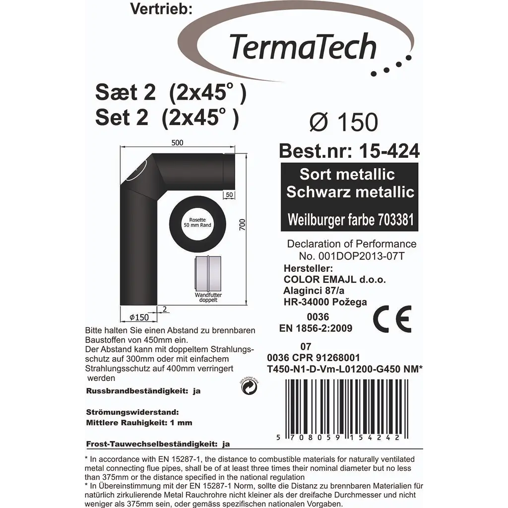 Kniestück-Set 2, 2x45° 700x500mm, mit Tür inkl. Rosette & Doppel-Wandfutter