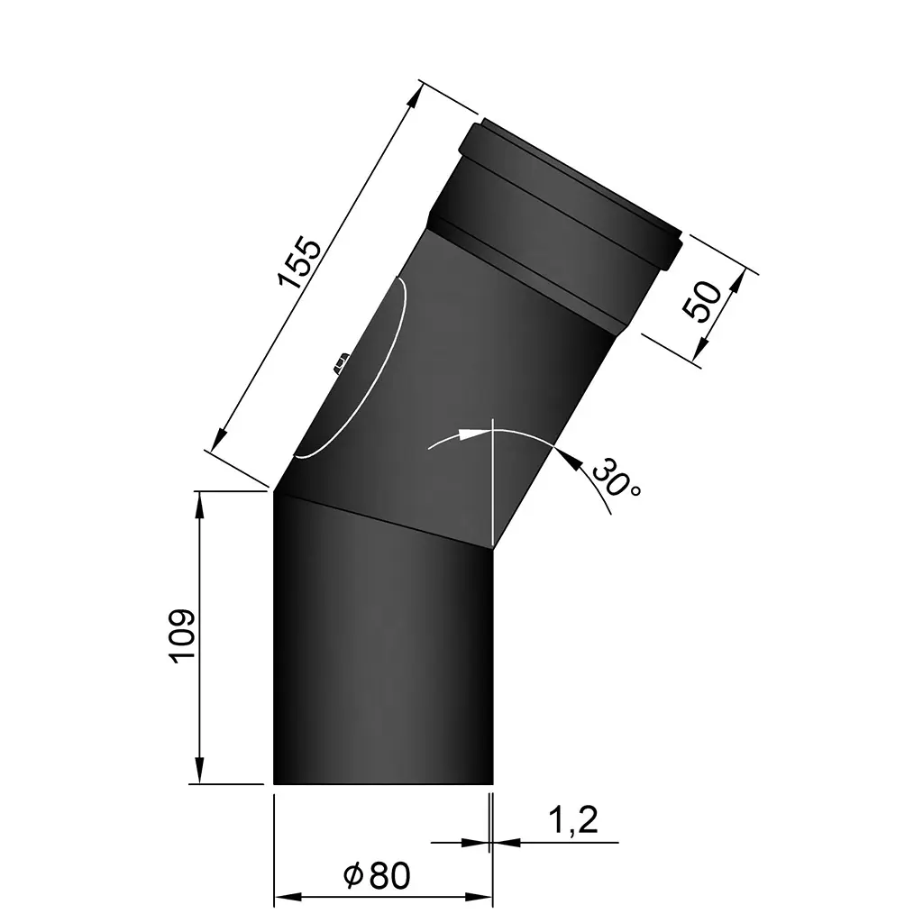 Bogen 30° Ø80mm m. Tür