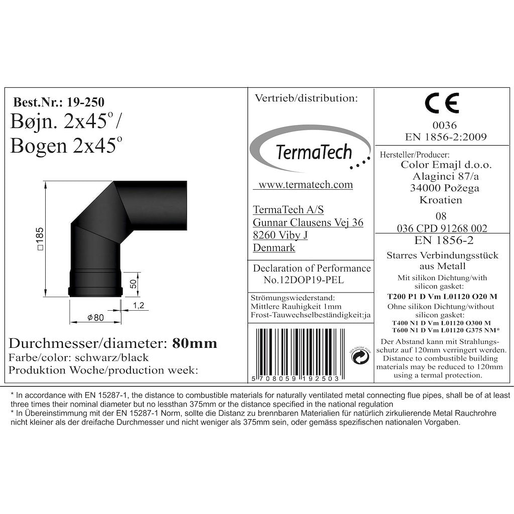 TermaTech, Bogen 2x45° 185x185mm