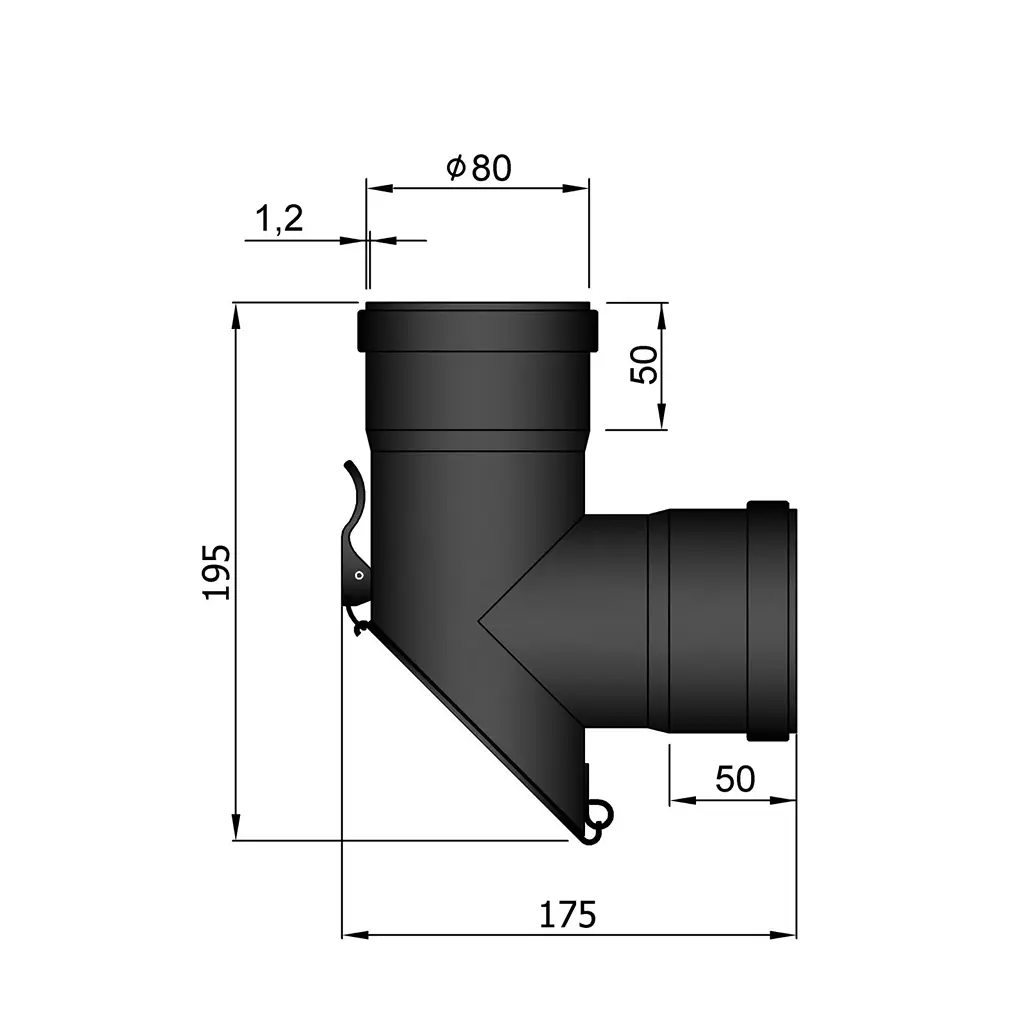 T-Profil weiblich/weiblich 45° Tür mit Schnappverschluss Ø80
