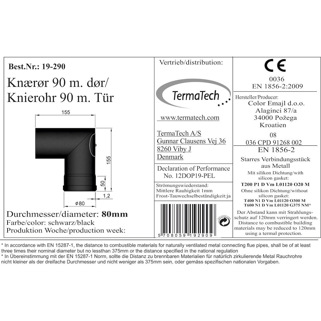 Bogen 90° Ø80mm mit Tür