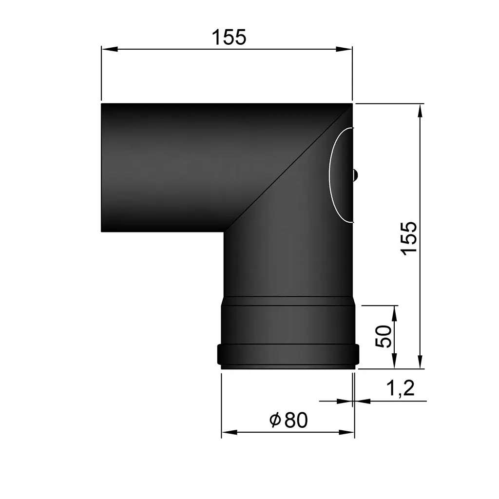 Bogen 90° Ø80mm mit Tür