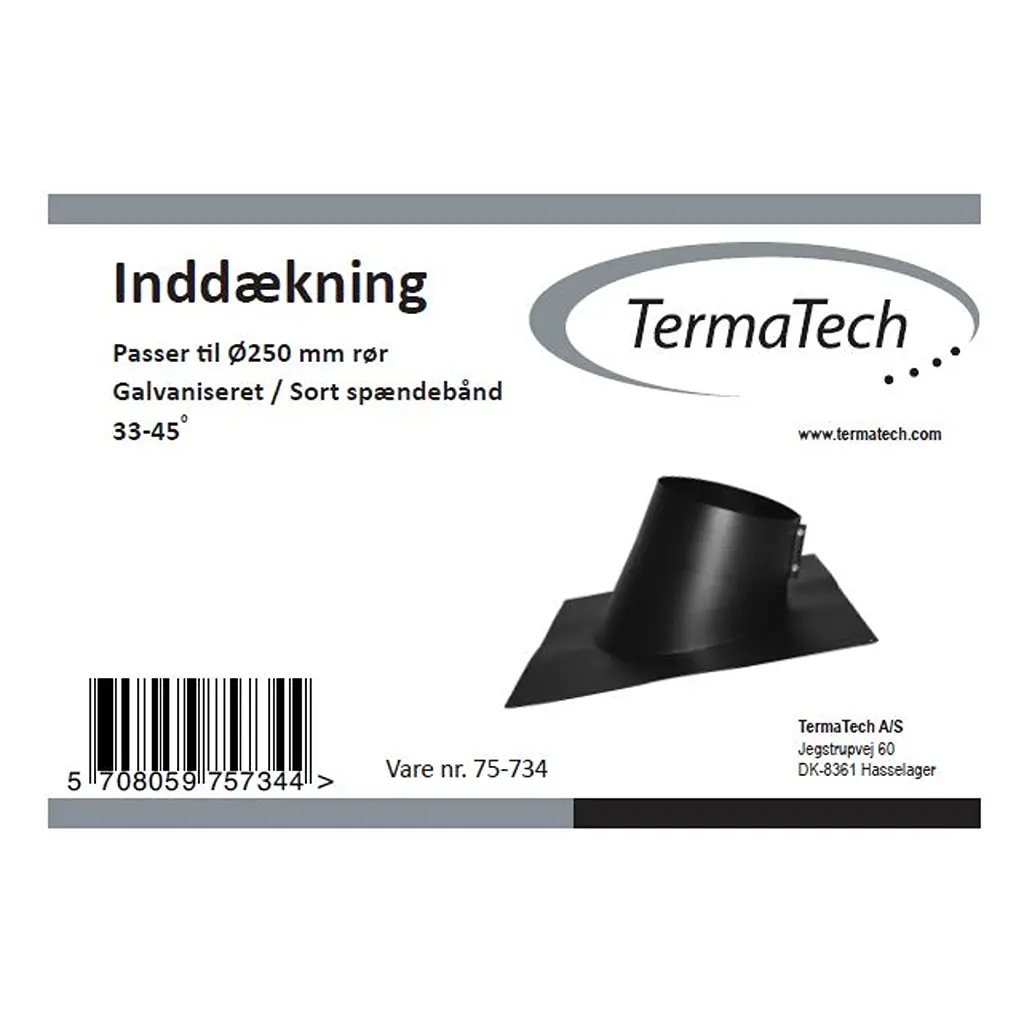 Inddækning tagpap 33-45° inkl. regnkrave sort kegle